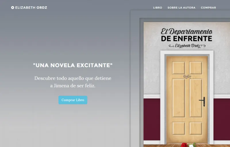 Book launch website for the novel El Departamento de Enfrente by Elizabeth Ordz