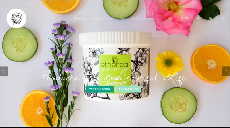 Ethereal botanical skincare e-commerce with cream jar, citrus, cucumber and flowers