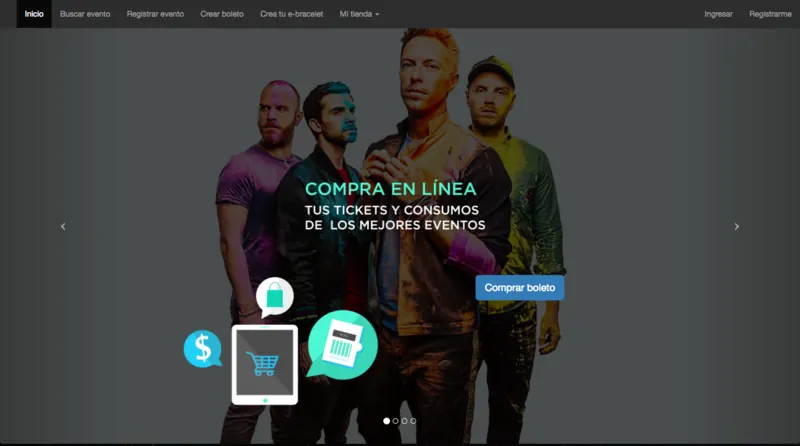Live events ticketing platform with online ticket purchase and cashless e-bracelet commerce