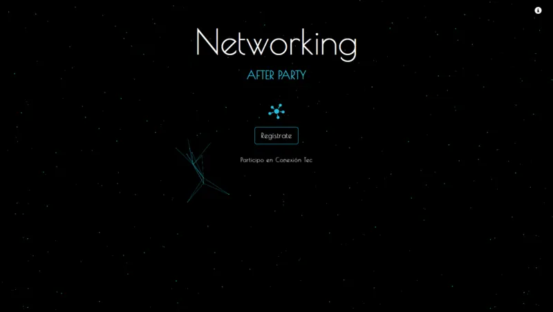 Networking After Party event registration site with interactive constellation animation