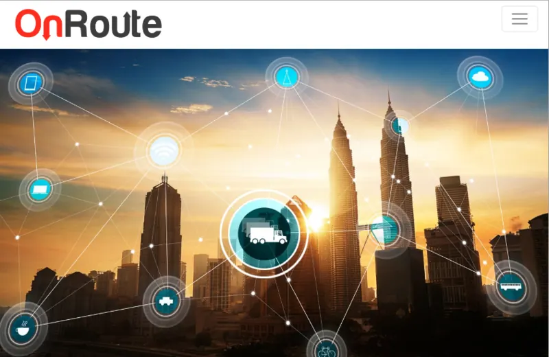 OnRoute smart logistics platform with connected city network and delivery truck icons